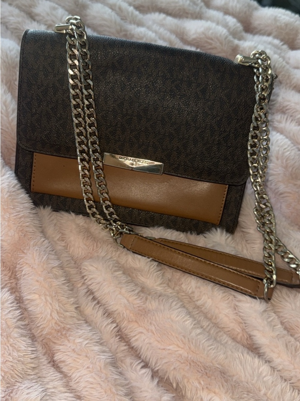 Michael Kors Brown and Tan Chain Crossbody Bag